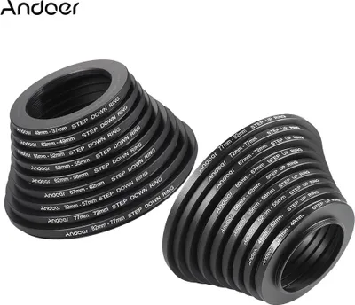 Produktbild von Andoer 18pcs 37-49-52-55-58-58-62-67-72-77-82mm Step Up / Step-Down Adapter Ring Filter Metall Ring Kit