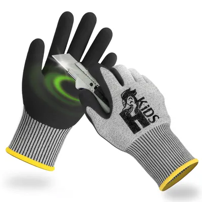 Produktbild von HOLZHELD Schnitzhandschuhe für Kinder – Schnittschutzhandschuhe Kinder, schnittfeste Handschuhe 4–11 Jahre – Kinder Arbeitshandschuhe Gr. 6