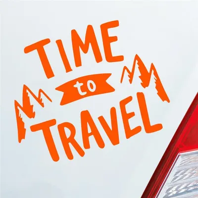 Produktbild von Auto Aufkleber Time to travel Zeit zu Reisen Urlaub Holiday Car 12x10 cm Orange Sticker Heckscheibenaufkleber
