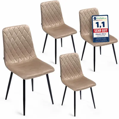 Produktbild von Lina® Elisia Esszimmerstuhl im modernen Design - Samt - Bequemer Stuhl für Ihr Esszimmer, hochwertiger Stoff, ergonomische Form - 4er Set - Beige, KI-generiertes Bild