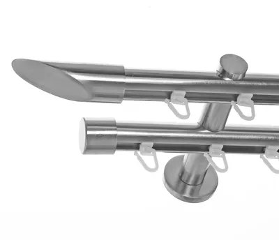 Produktbild von Innenlauf Gardinenstange Edelstahl Look 20mm Wandträger 2-läufig Schräge, Länge wählbar H40 E32E30