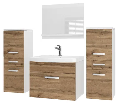 Immagine prodotto di Set di mobili da bagno BELINI PRI M4 120 cm, marrone dorato opaco - Mobile da bagno moderno con lavabo e specchio, completamente accessoriato, montaggio a parete