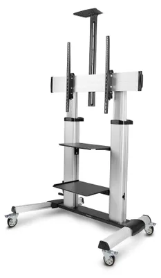 Produktbild von StarTech.com Rolling TV Cart/Stand On Wheels, Up to 100inch/220lb Screens - Wagen - für Flachbildschirm - Kunststoff, Aluminium, Stahl - Schwarz, Silber - Bildschirmgröße: 152.4-254 cm (60"-100")