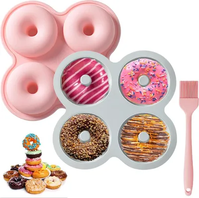 Produktbild von Silikon Donut Backform 2er Set Antihaft Backblech Hohlraum 4er Donuts Jogoico