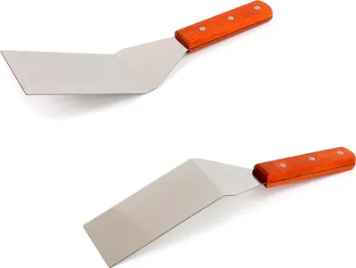 Immagine prodotto di Set di spatole in acciaio inox massiccio - 2 pezzi giratutto con manico in legno spatola per arrostire - pala per arrostire spatola per grigliate spatola per barbecue spatola per grigliate da cucina giratutto per hamburger