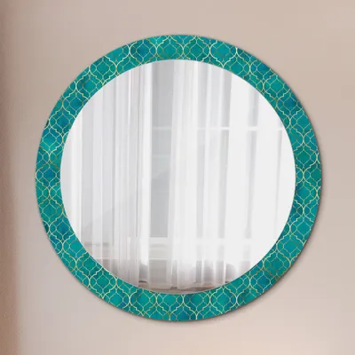 Produktbild von Spiegel - Mirror zum Wandspiegel Schlafzimmer – Schminkspiegel- grün und gold Komposition- Ø80cm