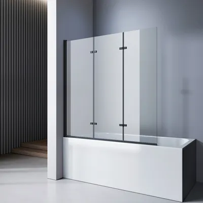 Produktbild von Heilmetz Duschabtrennung Badewanne 120x140cm Duschwand Mattes Schwarz Rahmen Badewannenaufsatz 3-teilig faltbar Duschwand Faltwand 6mm NANO-Glas
