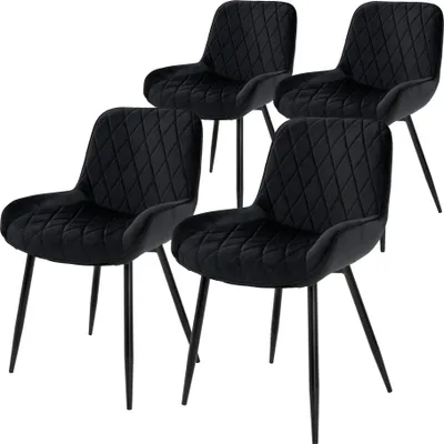Produktbild von ML-Design 4er Set Esszimmerstühle mit Rücken- und Armlehnen, Schwarz, Samt Sitzfläche, Polsterstuhl mit Metallbeine