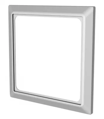 A square, silver-colored frame with a white interior, presented against a white background.