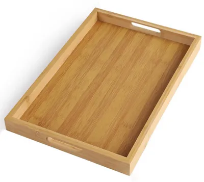 Bambus-Serviertablett rechteckig mit Griffen 38x26 cm