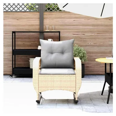 Produktbild von Garten-Schaukelstuhl mit Kissen in Beige aus Poly Rattan