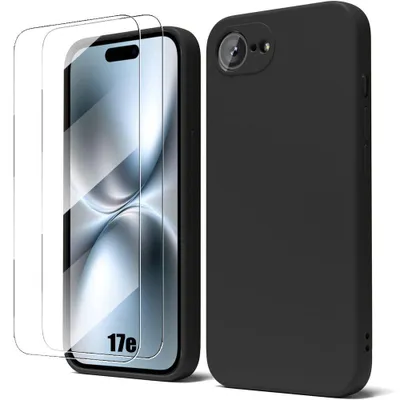 Image de Coque + 2 Verres Trempés pour iPhone 17e, Protection Silicone Souple Anti-Rayures Antichoc - Noir
