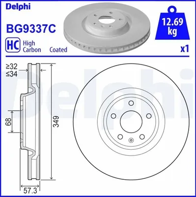 Produktbild von 2x DELPHI Bremsscheibe BG9337C für VW Touareg (CR7) für AUDI Q7 (4MB) Q5 (FYB)