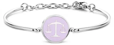 Produktbild von CO88 Collection Zodiac 8CB-90328 Stahlarmband mit Anhänger – Sternzeichen Waage 15 mm – Einheitsgröße – Silberfarben / Pastellviolett