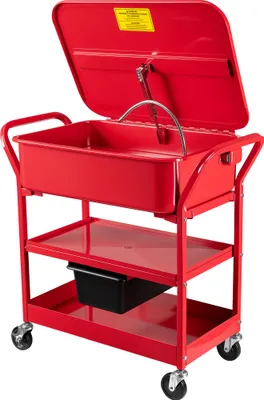 Image de Wiltec Fontaine de dégraissage et nettoyage de pièces mécaniques – 711 x 483 x 208 mm – Bac de lavage 75,7 l avec pompe et chariot mobile – Garage Atelier