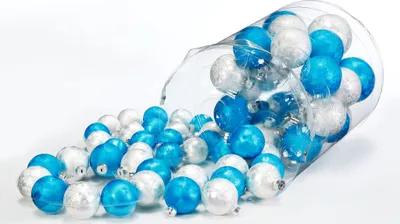 Produktbild von JACK by Inge Glas 60x Glas Christbaumkugeln 4 5 6 7 cm Eislack Bunt / Blau + Weiß / Weiß inkl. Haken, Farbe:Blau-Weiß