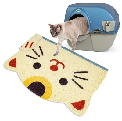Zdjęcie produktu dla Wodoodporna mata dla kota z antypoślizgowym podłożem i wzorem głowy kota 40 x 60 cm Beżowa