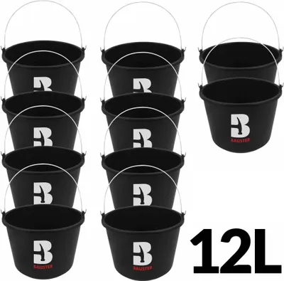Produktbild von 10x Wassereimer Eimer 12L Liter Baueimer Mörteileimer Putzeimer Kübel Solide, schwarz