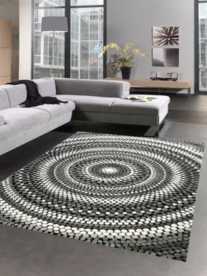 Immagine prodotto di Tappeto moderno da salotto a pois grigio nero dimensioni - 80x150 cm