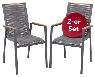 Produktbild von 2er Set Dining Stapelsessel Alicante Rope mit Teakarmlehne