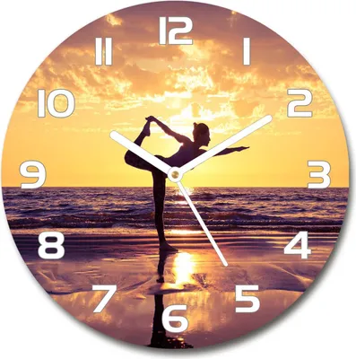 Produktbild von Wanduhr aus Glas 30fi Glasbild Glasuhr Gehärtetes Glas - weisse-zeiger - Yoga on the beach