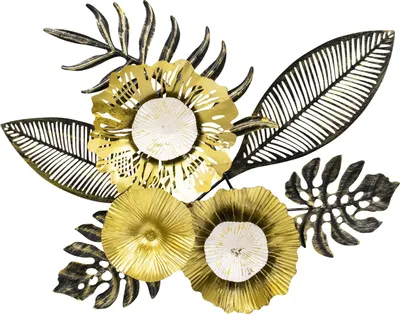 Produktbild von Moderne Wanddekoration Wandskulptur Wandbild Blumen & Blätter schwarz/gold aus Metall 51x43 cm
