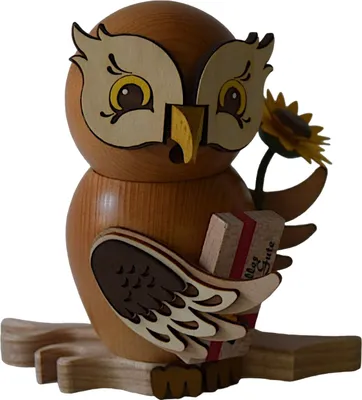 Productafbeelding van Kuhnert Rookmannetje, rookfiguur, uil, felicitatie, 15 cm - Echt Erzgebirge