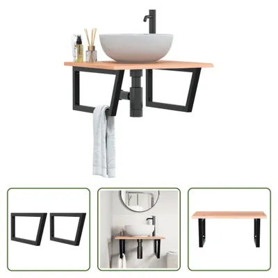 Obrázok produktu pre The Living Store Umývadlová doska s konzolou z ocele a masívneho dubového dreva