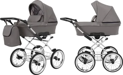 Produktbild von Kinderwagen ROMANTIC Babywagen Babyschale Kinder Wagen Set 1 in 1 (graphit eco, Rahmenfarbe: grauer Rahmen)