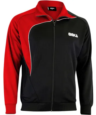 Vorderansicht von OMKA Herren Sportjacke Rot/Schwarz im OMKA Optima Trainingsstil doppellagig schweißresistent für Leistung Komfort und sportliches Design geeignet für Fitness und Freizeit jetzt kaufen
