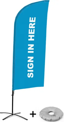 Produktbild von Showdown Displays Beachflag - Komplett-Set - Hier Anmelden - Englisch - Blau - Kreuzständer - Alu