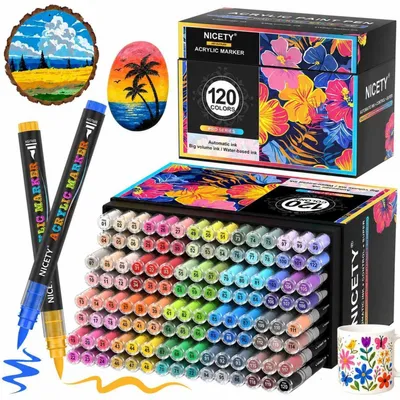 Zdjęcie produktu dla Zestaw 120 flamastrów akrylowych, wodoodpornych, do szkła, drewna, ceramiki, tkanin i papieru