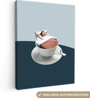 Produktbild von MuchoWow® - Leinwandbilder - Frau - Kaffee - Jahrgang, Wandbild, Wanddeko Bilder Wohnzimmer, 30x40 cm