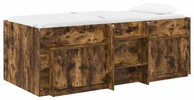 Immagine prodotto di Letto a soppalco con armadio a 3 ante in legno effetto rovere affumicato