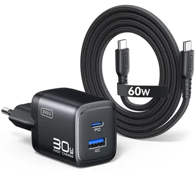 Produktbild von INIU 30W USB C Ladegerät, Dual-Port GaN Schnellladegerät mit 1,5m 60W Kabel