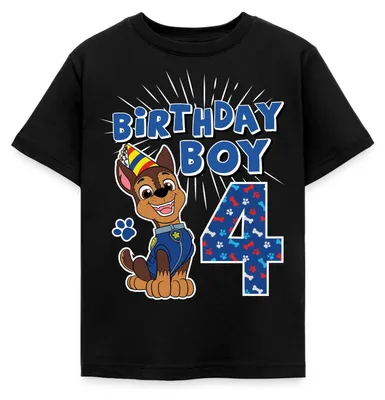 Produktbild von Spreadshirt Paw Patrol 4 Jahre Geschenk 4. Geburtstag Chase Kinder T-Shirt, 98/104 (3-4 Jahre), Schwarz