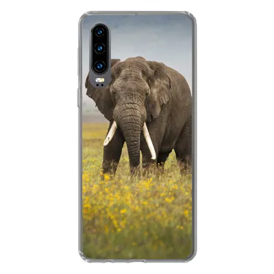 Produktbild von MuchoWow® Handyhülle Schutzhülle Hülle für Huawei P30 Elefant - Blumen - Gras - Tiere - Natur Silikon Softcase Handy Hülle - Kartenbesitzer