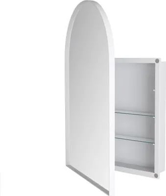 Image de Armoire de toilette Zimilo Arched, miroir mural avec cadre métallique, armoire encastrée, étagères, espace de rangement, anti-buée, pour salle de bain et salon, blanc