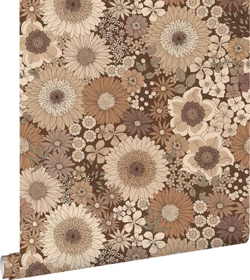 Imagen del producto de ESTAhome papel pintado flores retro marrón 50 x 900 cm