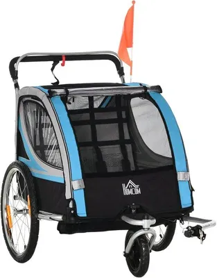 Produktbild von Famanu Kinderfahrradanhänger und Buggy - 2-in-1 mit drehbarem Vorderrad und Sicherheitsbremse