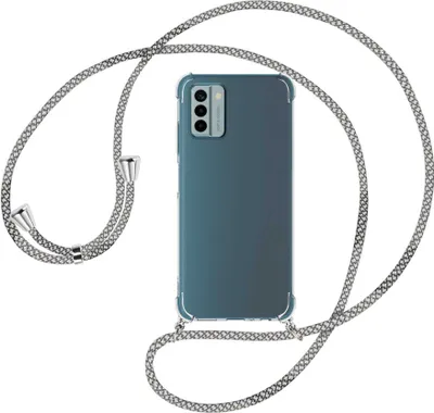 Produktbild von Handykette Backcover-Schutzhülle mit Band (Metall silberfarben) für Nokia G22 (6.5'') - weiß/grau kariert