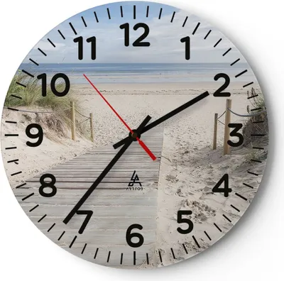 Produktbild von Wanduhr - Rund - Glasuhr - Strand Düne Eintritt - 30x30cm - Schleichendes Uhrwerk - Lautlos - zum Aufhängen bereit - Dekoration Modern - Wanddekoration aus Glas - C4AR30x30-4188