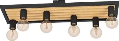 Produktbild von EGLO Deckenlampe Consett, Deckenleuchte, Nature, Vintage, Industrial, FSCM70HB, Wohnzimmerlampe aus schwarzem Stahl und Holz, E27 Fassung