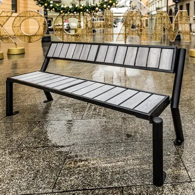 Produktbild von REKORD GLADIATOR WPC Grau Parkbank mit Armlehnen 175 x 59 x 76 cm aus Metall und WPC mit Rückenlehne wetterfeste Outdoor Sitzbank