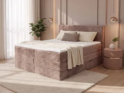 Produktbild von Boxspringbett Mollo XL mit 2 Bettkästen und Topper, mit Taschenfederkern- und Bonellfederkernmatratze, Doppelbett, Polsterbett aus Cordstoff mit Stauraum (Braun (Tilia 17), 180 x 200 cm)