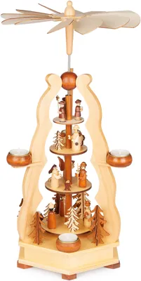 Produktbild von Drewniana piramida bożonarodzeniowa BRUBAKER - piramida z królami, kolędnikami, Maryją, Józefem, Jezusem - piramida na tealight 55 cm na Boże Narodzenie - piramida stołowa