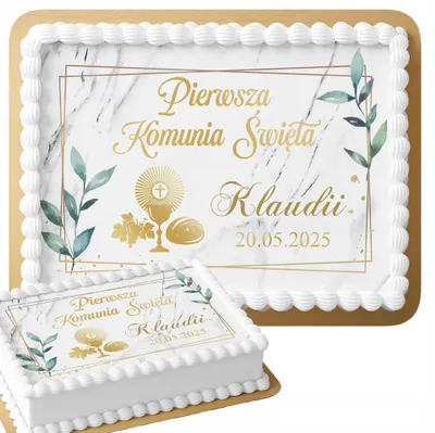 Zdjęcie produktu dla Opłatek Na Tort Prostokątny 28,7X20Cm - Pierwsza Komunia Świeta + Imie