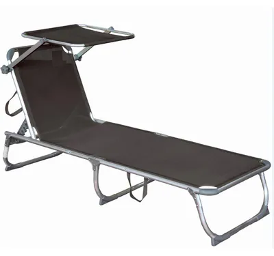 Produktbild von Sonnenliege mit Sonnendach KISO aus Aluminium / Stahl in grau klappbare Gartenliege mit 5-fach verstellbarer Rückenlehne und flexiblem Sonnenschutz