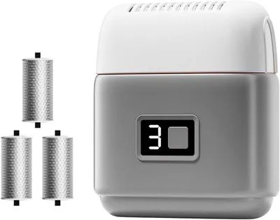 Produktbild von Elektrische Fussfeile mit Digitalem Display, 3 Geschwindigkeiten & 3 Austauschbaren Köpfen – Kompakter Eeltentferner für Weiche Füße, geeignet für tote Haut, Eelt & rauhe Waden