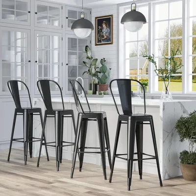 Produktbild von Sweiko Stapelbar Barhocker Bistrohocker mit Fußstütze Stapelbar Metall Schwarz 44 x 53 x 116 cm